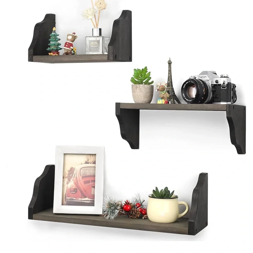 Rustic wood floating shelves